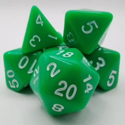 Kit de dés polyédriques – opaque – vert avec chiffres blancs