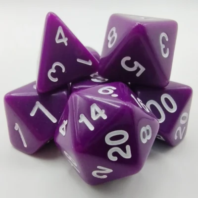 Kit de dés polyédriques – opaque – mauve avec chiffres blancs