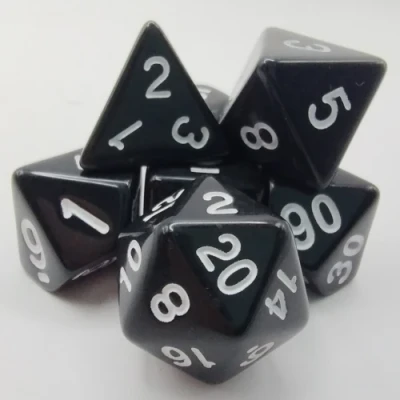 Kit de dés polyédriques – opaque – noir avec chiffres blancs