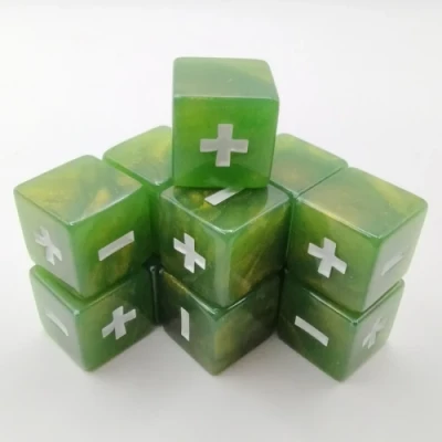 Dés modificateurs: 12 dés verts paillettés jaunes