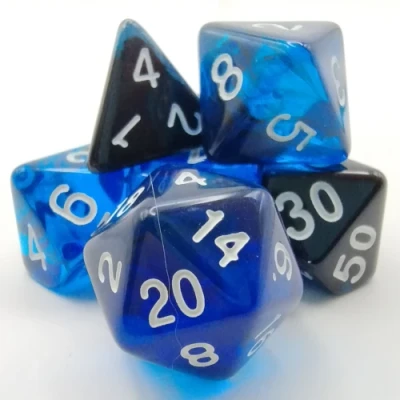 Kit de dés polyédriques – lumina – noir et bleu avec chiffres blancs