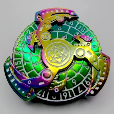 Dice spinner: Triskèle machinal - arc-en-ciel dans une boîte
